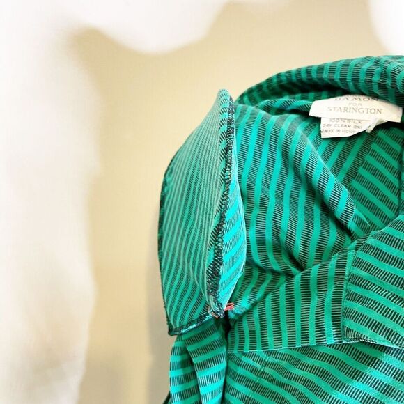 Vintage 80s Size M/L Silk Blouse Green Striped Popover Tunic Francesca of Damon - Picture 11 of 16